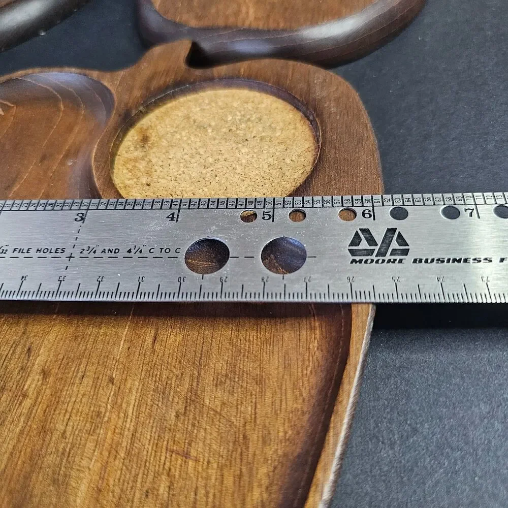 Set 5 Midcentury Wooden Apple Snack Drink Plate, Vtg Gail Craft Party Plates 6x8